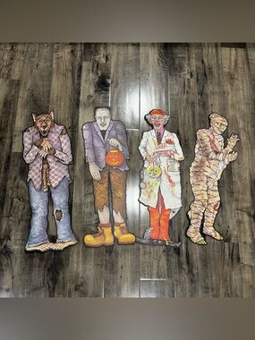 Lot Of 4 Vintage Die Cut Cutout Mummy Frankenstein Halloween Decorations Beistle